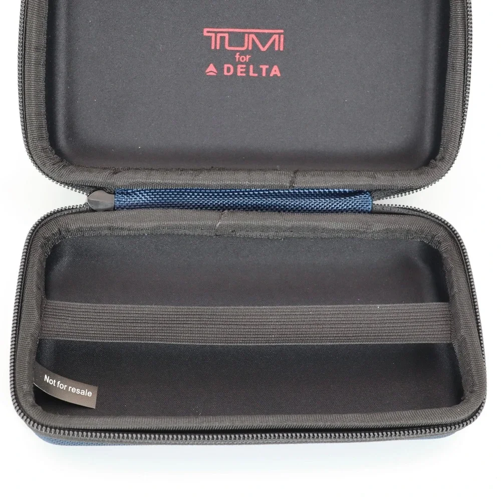 Tumi Amenity Kit Case Navy Blue Hard Shell Travel Organizer Delta Airlines Pouch
